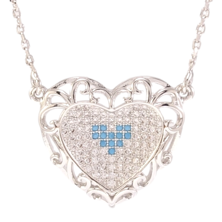 Підвіска на ланцюжку Xuping Родій Ажурне серце з інкрустацією біло-блакитним цирконієм довжина 42-47см х 1мм фото №25