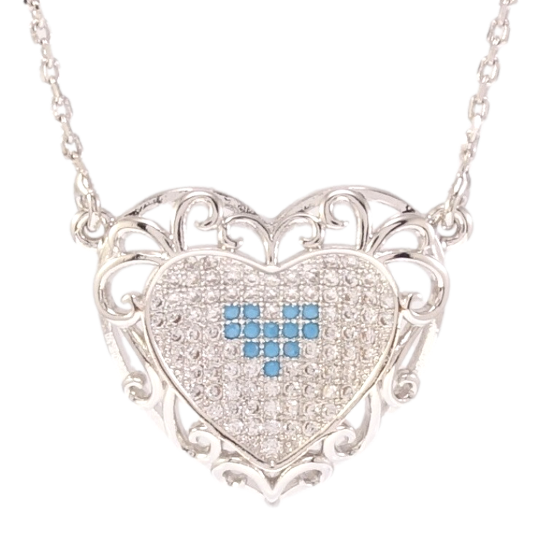 Подвеска на цепочке Xuping Родий Ажурное сердце с инкрустацией бело-голубым цирконием длинна 42-47см х 1мм фото №1