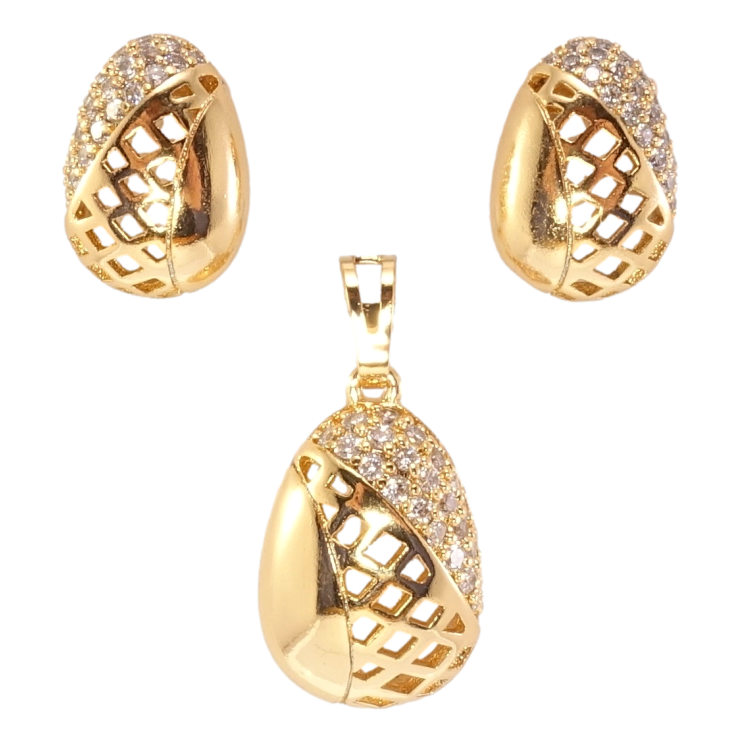 Набор Xuping Позолота 18K Серьги Кулон Выпуклые овалы с решетчатым узором и инкрустацией цирконием фото №3