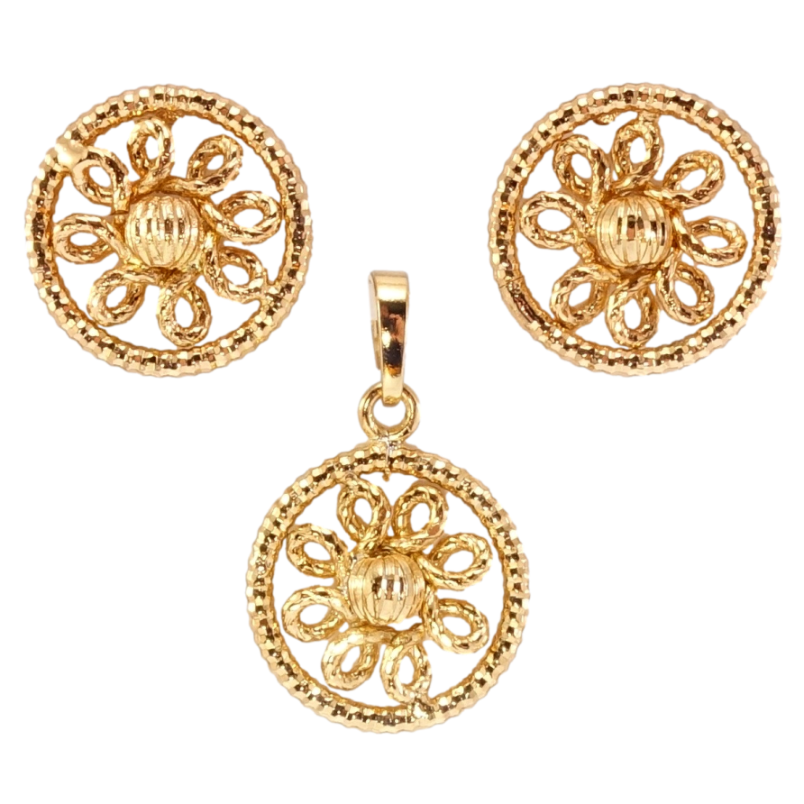 Набор Xuping Позолота 18K Серьги Кулон Цветочки в колечках ø 15мм фото №1