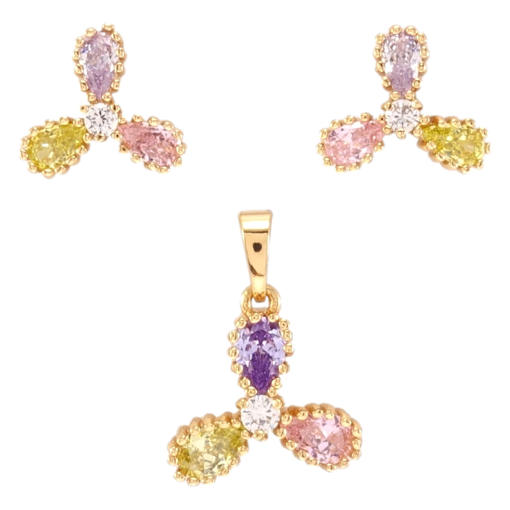 Набор Xuping Позолота 18K Серьги Кулон Разноцветные кристальные трилистники фото №15