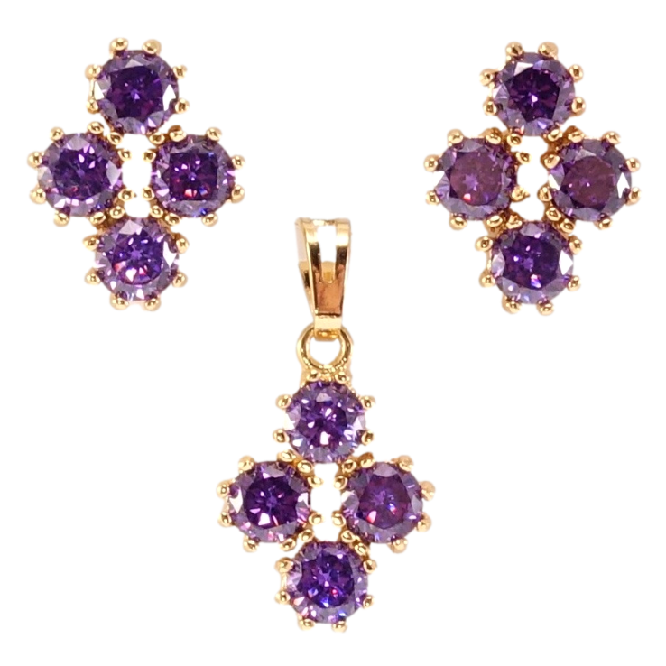 Набор Xuping Позолота 18K Серьги Кулон Четыре сиреневых кристалла фото №11