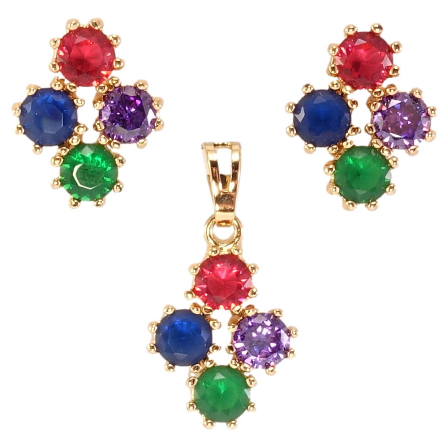 Набор Xuping Позолота 18K Серьги Кулон Четыре разноцветных кристалла фото №1