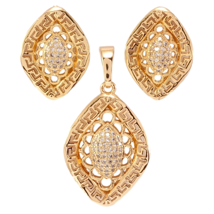 Набор Xuping Позолота 18K Серьги Кулон Ажурные ромбы с меандровым узором и цирконием фото №9