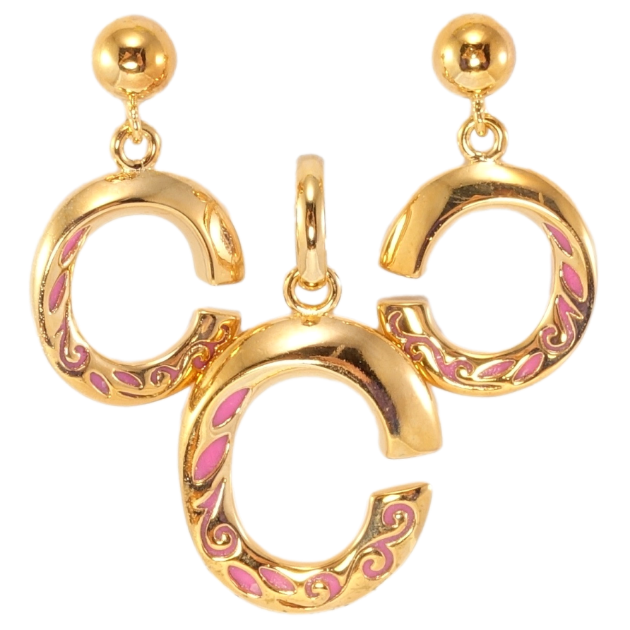 Набор Xuping Позолота 18K Серьги Кулон Кольца с узором розовой эмалью фото №1