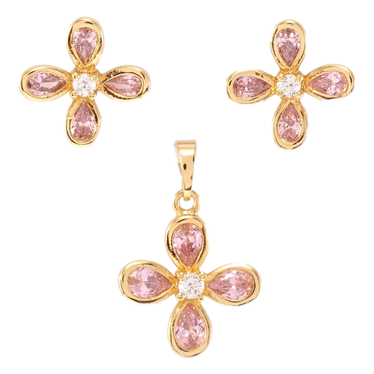 Набор Xuping Позолота 18K Серьги Кулон Розовые кристальные четырехлистники фото №14
