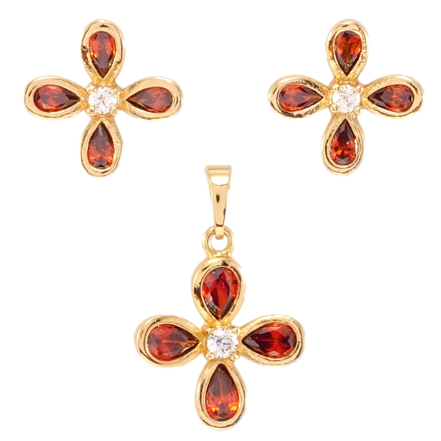 Набор Xuping Позолота 18K Серьги Кулон Красные кристальные четырехлистники фото №1
