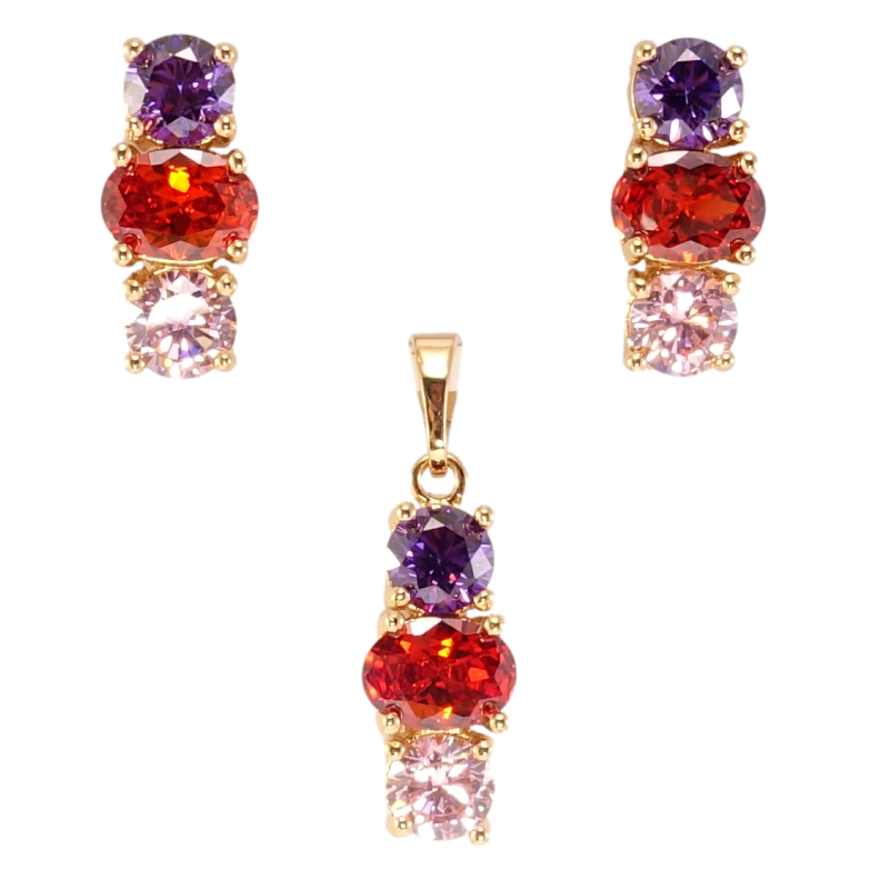 Набор Xuping Позолота 18K Серьги Кулон Три разноцветных кристалла фото №1