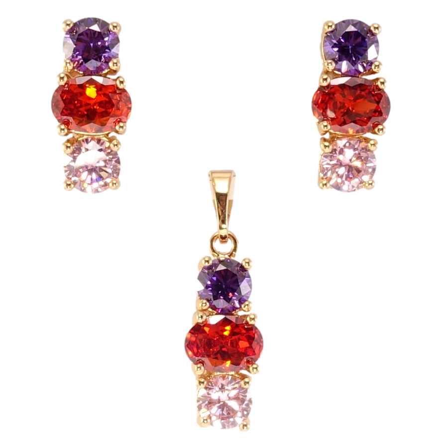 Набор Xuping Позолота 18K Серьги Кулон Три разноцветных кристалла фото №1