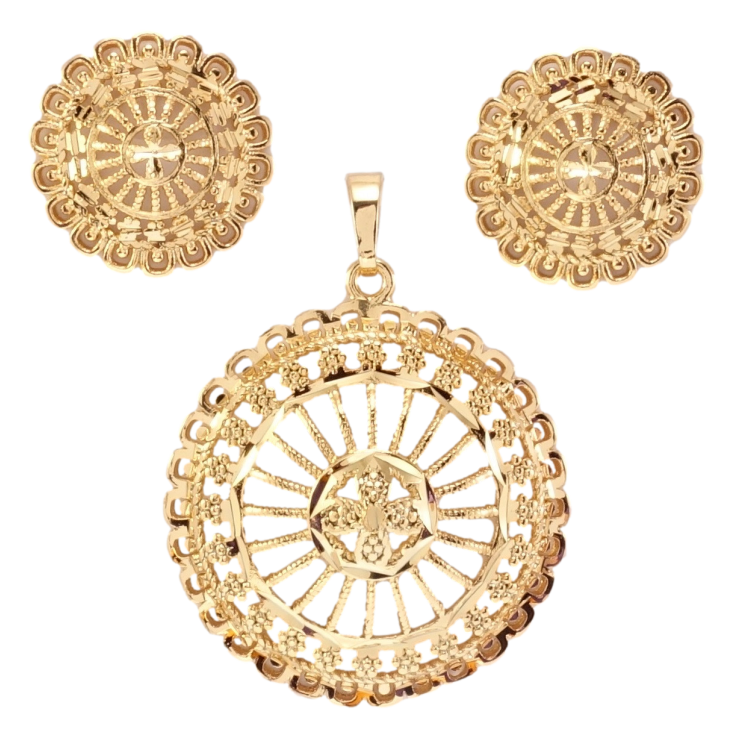 Набор Xuping Позолота 18K Серьги Кулон Ажурные круги сер. ø 20мм; кул. ø 34мм фото №10