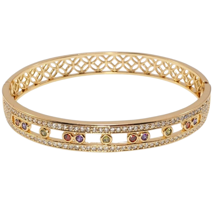 Браслет Xuping Позолота 18K Дорожки циркония с вставками цветные кристаллы ø 6см фото №18