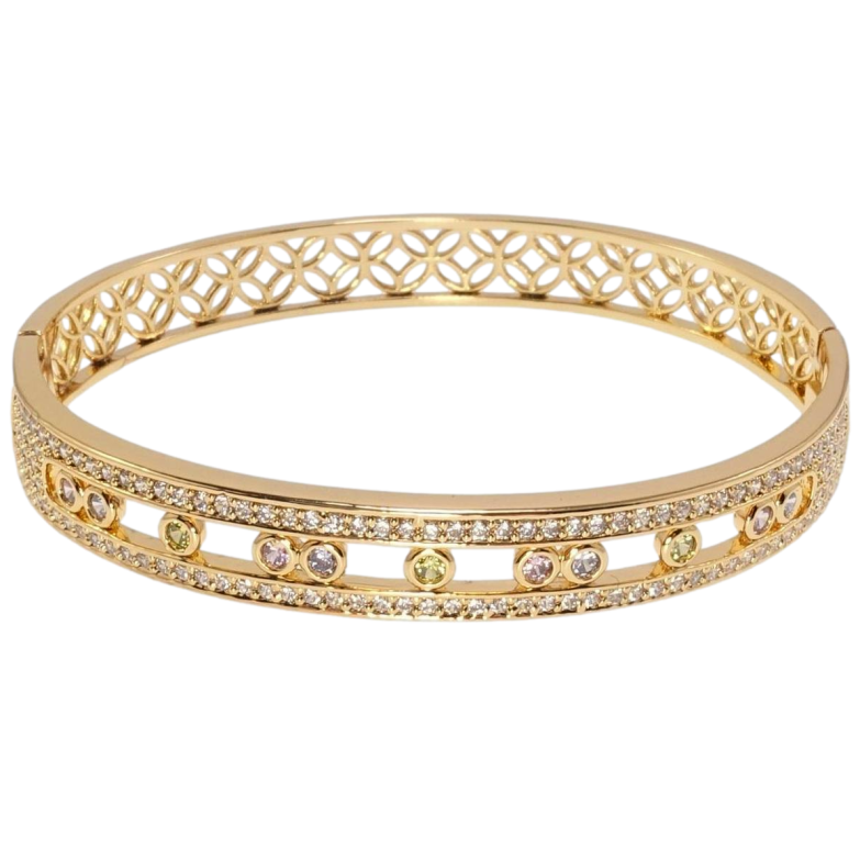 Браслет Xuping Позолота 18K Дорожки цирконію із вставками кольорових кристалів ø 6см фото №1