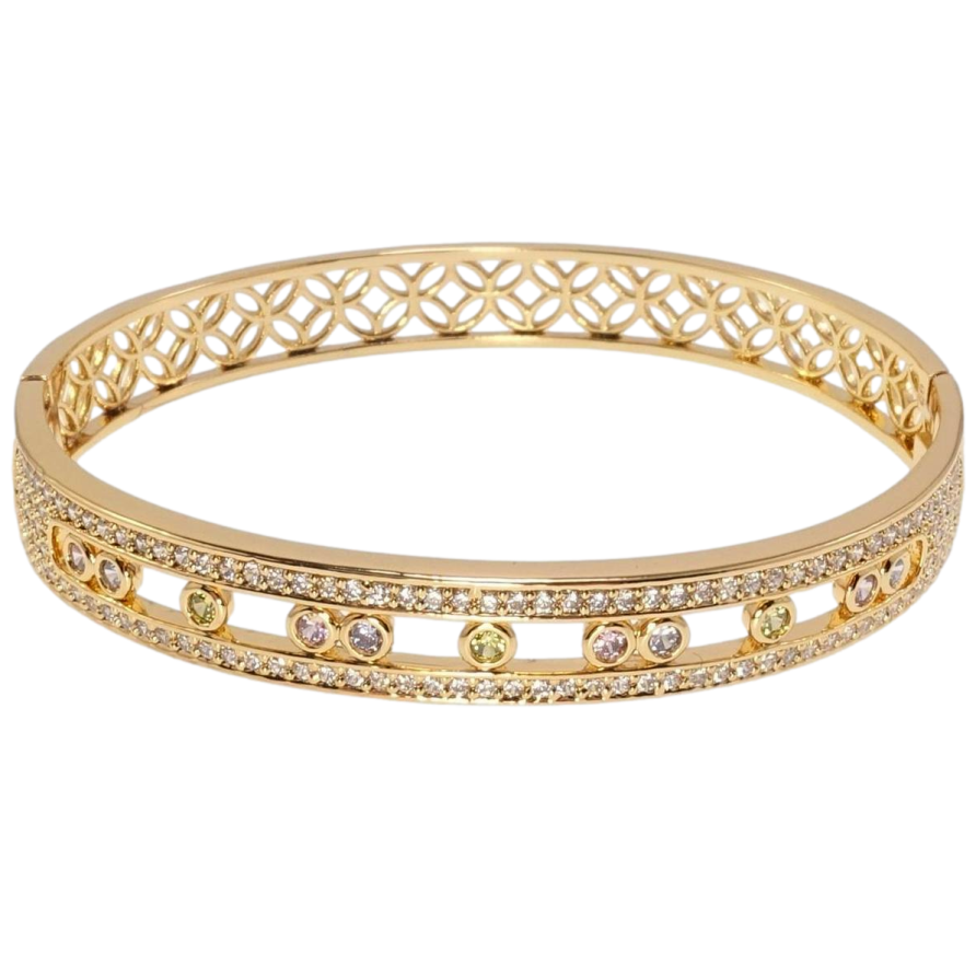 Браслет Xuping Позолота 18K Дорожки циркония с вставками цветных кристаллов ø 6см фото №1