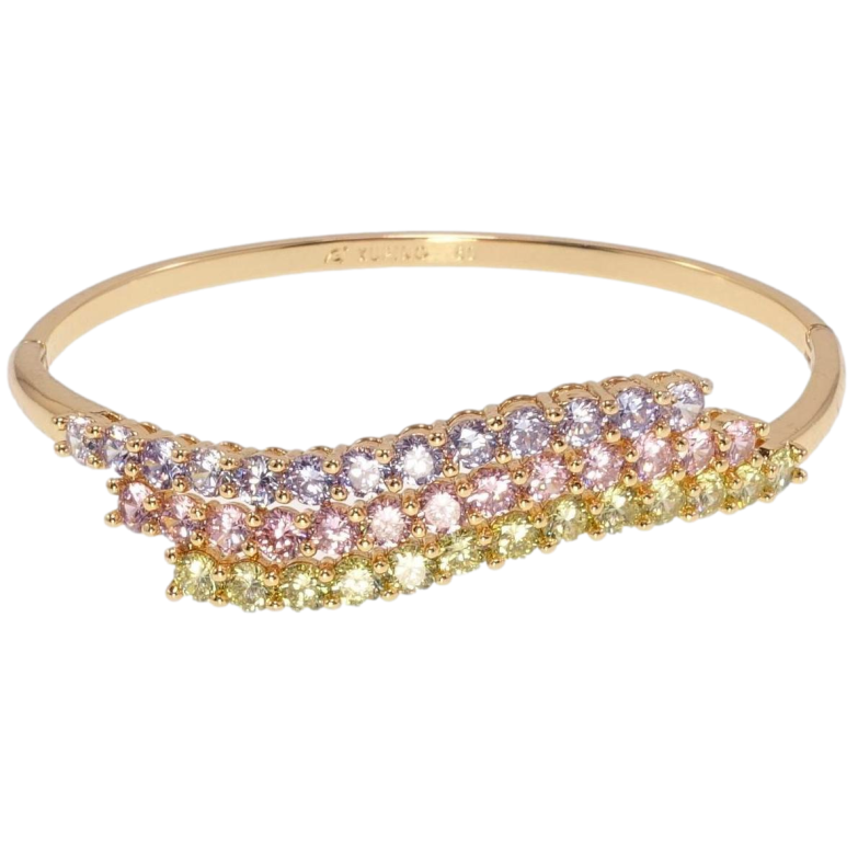 Браслет Xuping Позолота 18K Потрійна доріжка кольорових кристалів ø 6см фото №2