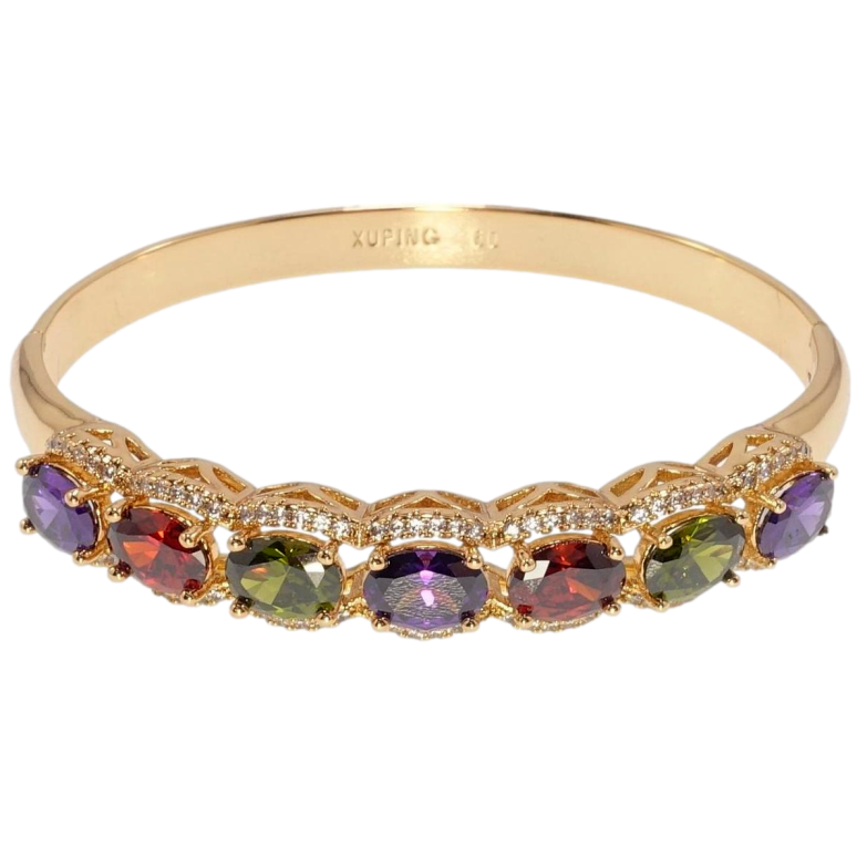 Браслет Xuping Позолота 18K Дорожка цветных кристаллов в обрамлении циркония ø 6см фото №1