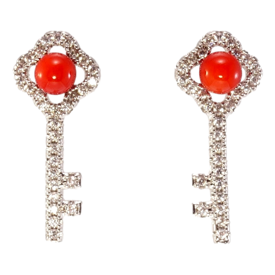 Серьги Xuping Родий пусеты Ключики с красными шариками и цирконием фото №1