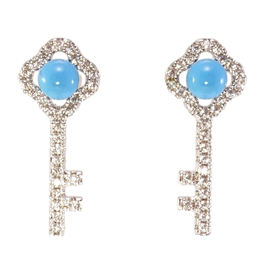 Сережки Xuping Родій пусети Ключики з блакитними кульками та цирконієм фото №1