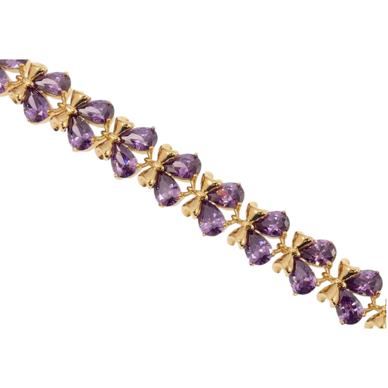 Браслет Xuping Позолота 18K Бантики с сиреневыми кристаллами длина с доп.замком 16.5,18.5см х 10мм фото №4