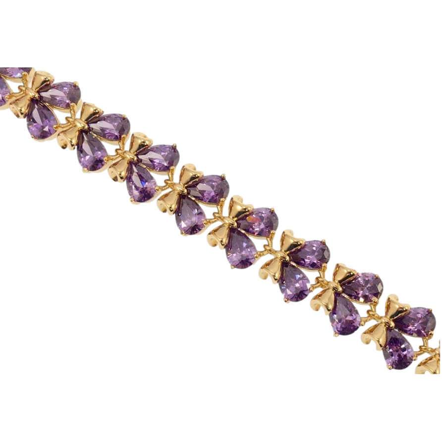 Браслет Xuping Позолота 18K Бантики с сиреневыми кристаллами длина с доп.замком 16.5,18.5см х 10мм фото №1