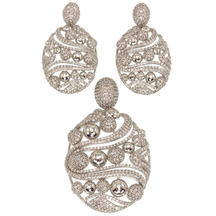 Набір Xuping Родій Сережки Кулон Великі овали з декоративним орнаментом з цирконієм фото №18