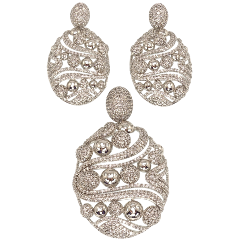 Набір Xuping Родій Сережки Кулон Великі овали з декоративним орнаментом з цирконієм фото №1 Набір Xuping Родій Сережки Кулон Великі овали з декоративним орнаментом з цирконієм фото №1