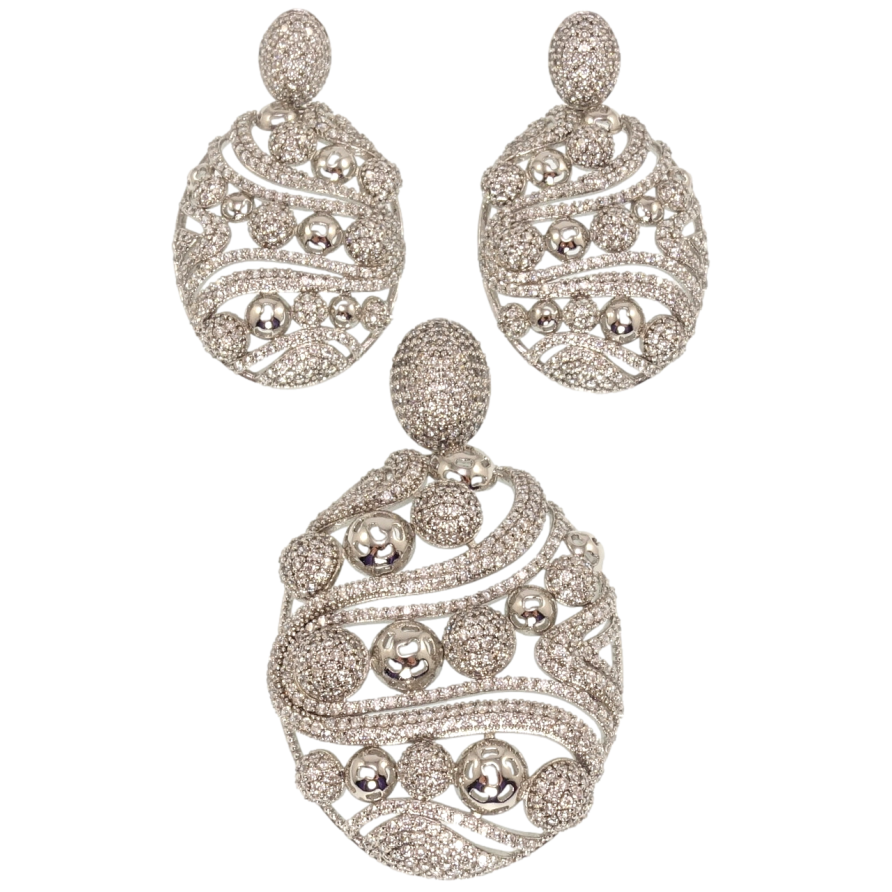 Набір Xuping Родій Сережки Кулон Великі овали з декоративним орнаментом з цирконієм фото №1 Набір Xuping Родій Сережки Кулон Великі овали з декоративним орнаментом з цирконієм фото №1