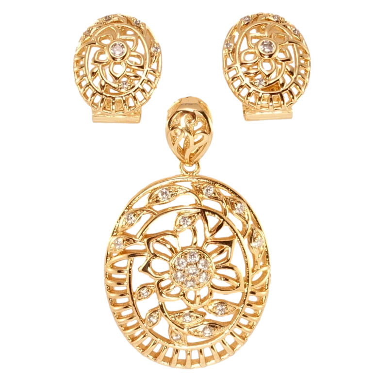 Набор Xuping Позолота 18K Серьги Кулон Крупные овалы с резным цветочным узором фото №1
