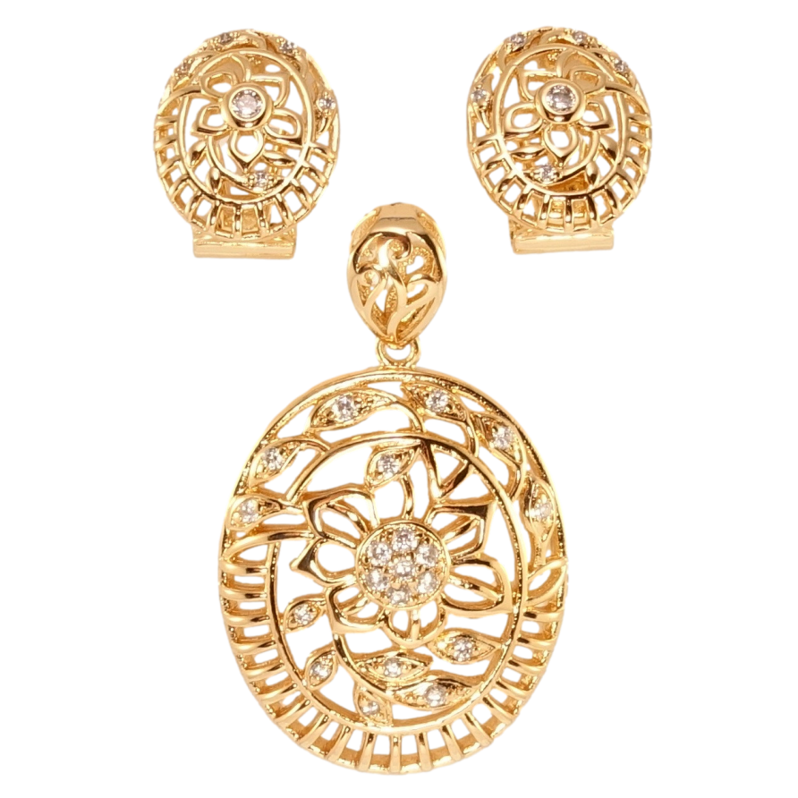 Набір Xuping Позолота 18K Сережки Кулон Великі овали з різьбленим квітковим візерунком фото №1