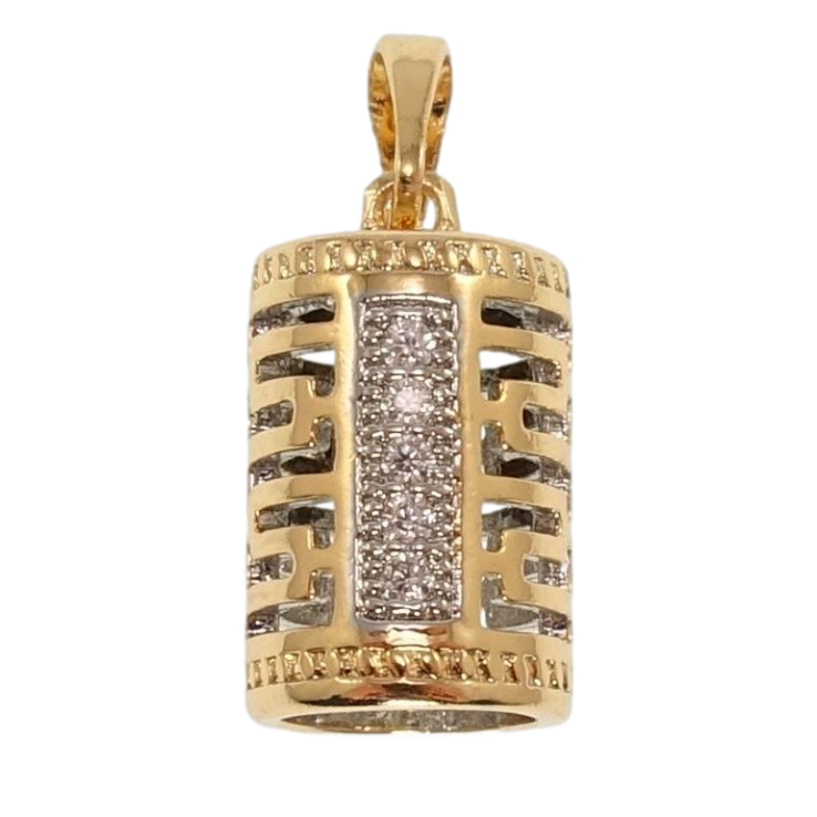 Кулон Xuping Позолота + Родій Циліндр з різьбленим візерунком та доріжками цирконію фото №3 Кулон Xuping Позолота + Родій Циліндр з різьбленим візерунком та доріжками цирконію фото №3