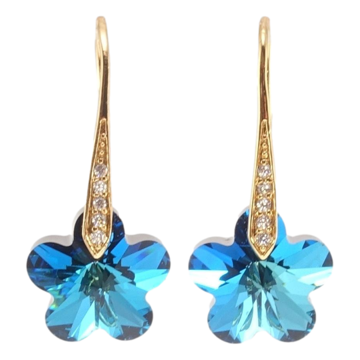 Сережки Xuping колір 18K з кристалами Swarovski французький замок Кристальні квіточки Capri Blue фото №9