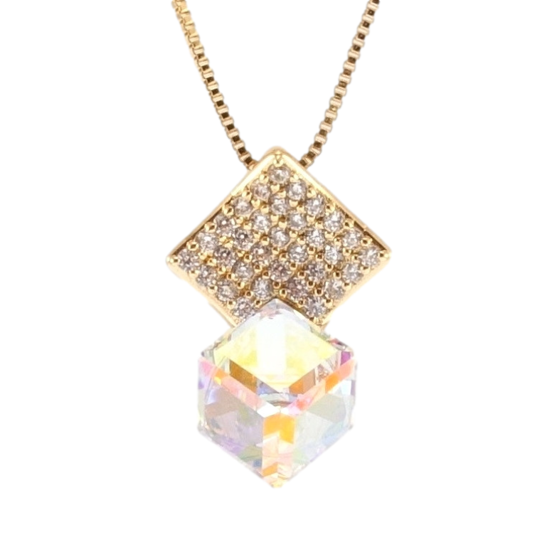 Кулон Xuping 18K с кр-ми Swarovski на цепочке Куб Shimmer на ромбе с кристаллами длина 40-45,5см х 1мм фото №2