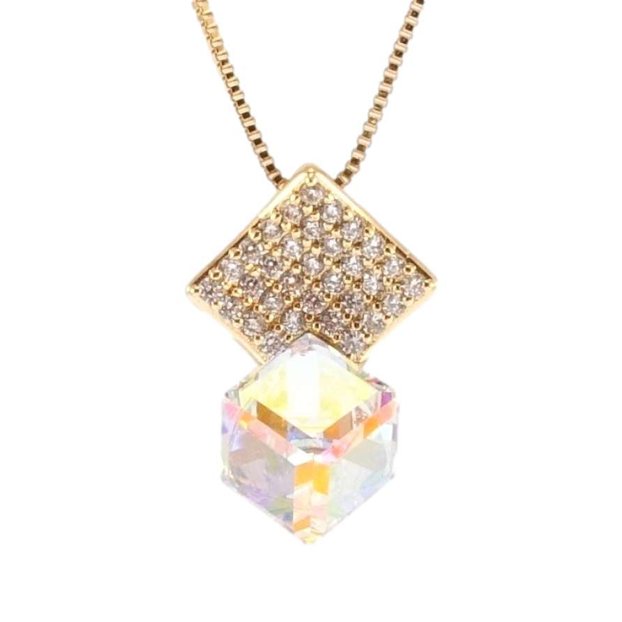 Кулон Xuping 18K з кр-ми Swarovski на ланцюжку Куб Shimmer на ромбі з кристалами довжина 40-45,5см х 1мм фото №1