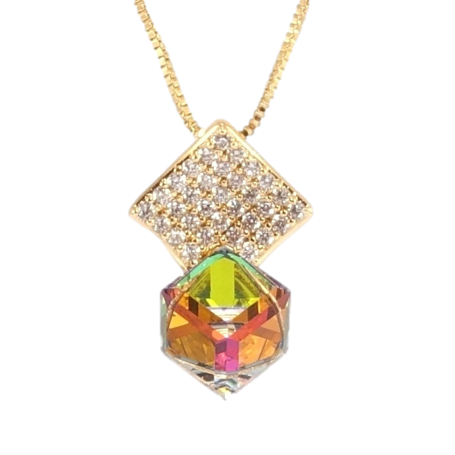 Кулон Xuping 18K з кр-ми Swarovski на ланцюжку Куб Vitrail Medium на ромбі з кристалами довжина 40-45,5см х 1мм фото №1
