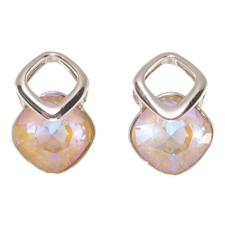 Сережки Xuping колір Родій з кристалами Swarovski пусети Кристали Peach Delite в ромбовій скріпці фото №13