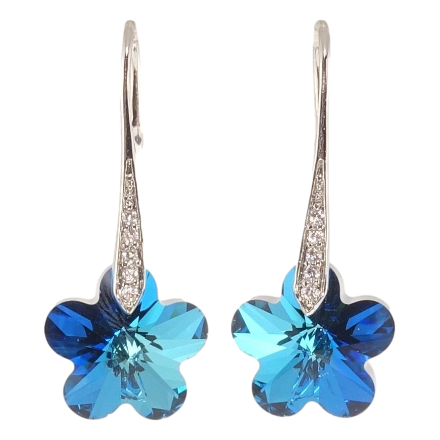 Сережки Xuping колір Родій з кристалами Swarovski французький замок "Кристальні квіточки Metallic Blue" фото №1