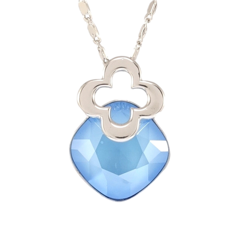 Кулон Xuping колір Родій з кр-ми Swarovski на ланцюжку Кристал Summer Blue з квіточкою дл. 39-44см х 2мм фото №2