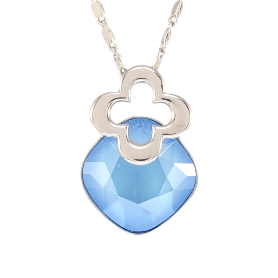 Кулон Xuping колір Родій з кр-ми Swarovski на ланцюжку Кристал Summer Blue з квіточкою дл. 39-44см х 2мм фото №1