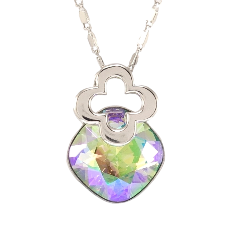 Кулон Xuping колір Родій з кр-ми Swarovski на ланцюжку Кристал Peridot Shimmer з квіточкою дл. 39-44см х 2мм фото №9