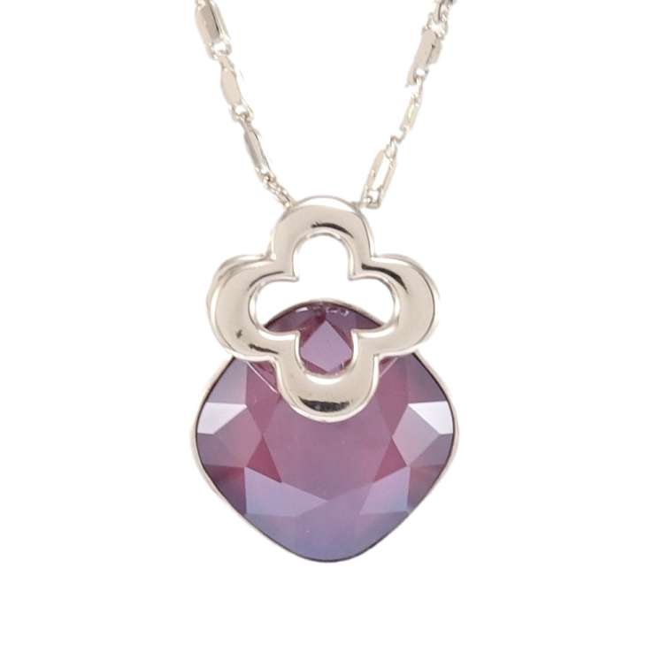 Кулон Xuping колір Родій з кр-ми Swarovski на ланцюжку Кристал Dark Red з квіточкою дл. 39-44см х 2мм фото №11