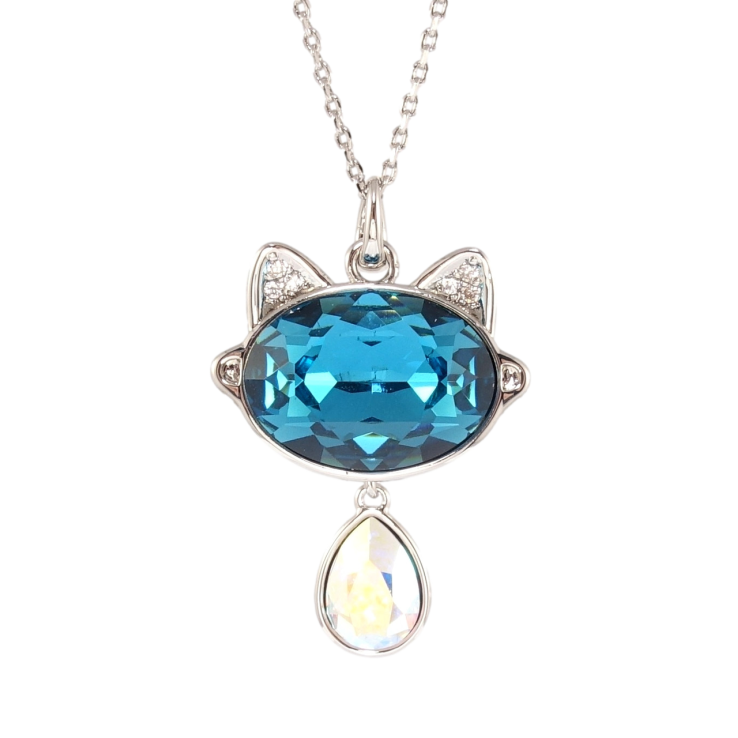 Кулон Xuping колір Родій з кр-ми Swarovski на ланцюжку Кітка з кристалами АВ та Blue Zircon дл. 34,5-39,5см х 1мм фото №13