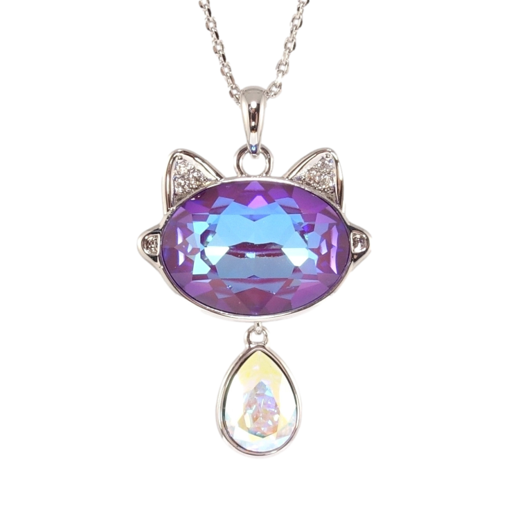Кулон Xuping колір Родій з кр-ми Swarovski на ланцюжку Кішка з кристалами АВ та Burgundy Delite дл. 34,5-39,5см х фото №12