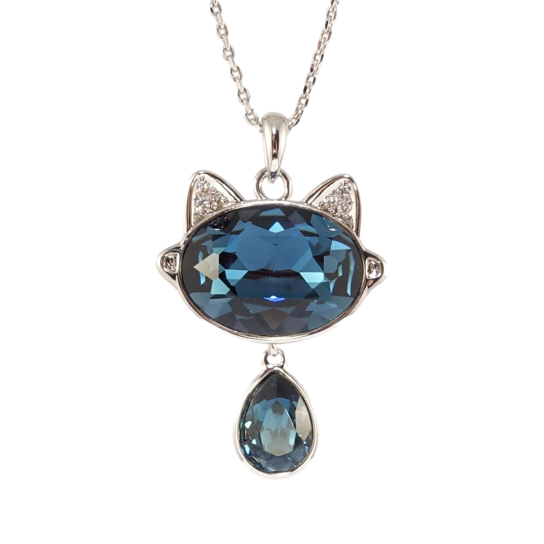 Кулон Xuping цвет Родий с кр-ми Swarovski на цепочке Кошка с кристаллами Montana дл. 34,5-39,5см х 1мм фото №1