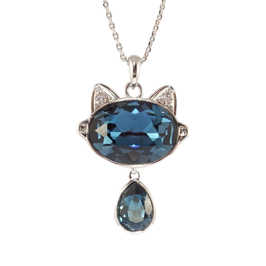 Кулон Xuping колір Родій з кр-ми Swarovski на ланцюжку Кішка з кристалами Montana дл. 34,5-39,5см х 1мм фото №1