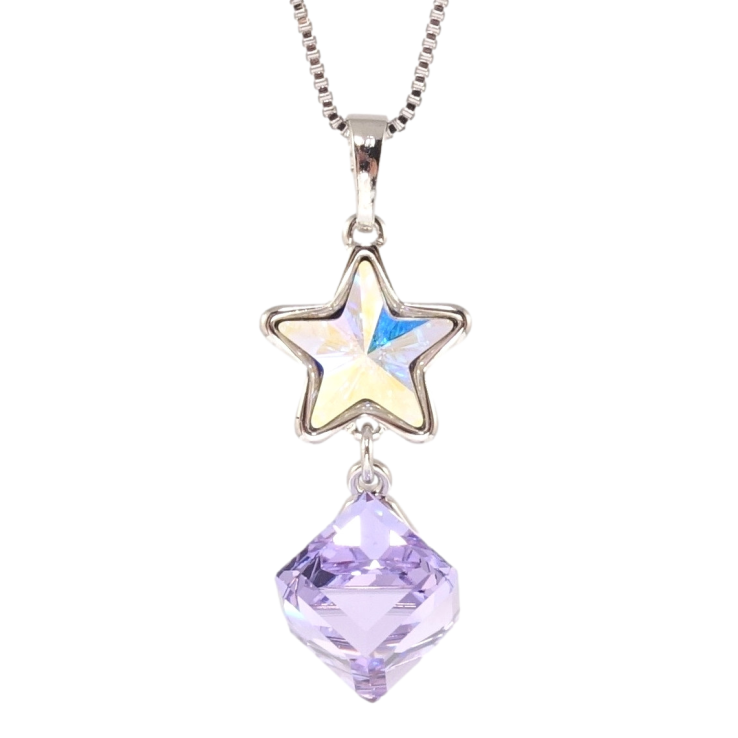 Кулон Xuping колір Родій з кр-ми Swarovski на ланцюжку Зірка АВ та куб Tanzanite дл. 39-44,5см х 1мм фото №2 Кулон Xuping колір Родій з кр-ми Swarovski на ланцюжку Зірка АВ та куб Tanzanite дл. 39-44,5см х 1мм фото №2