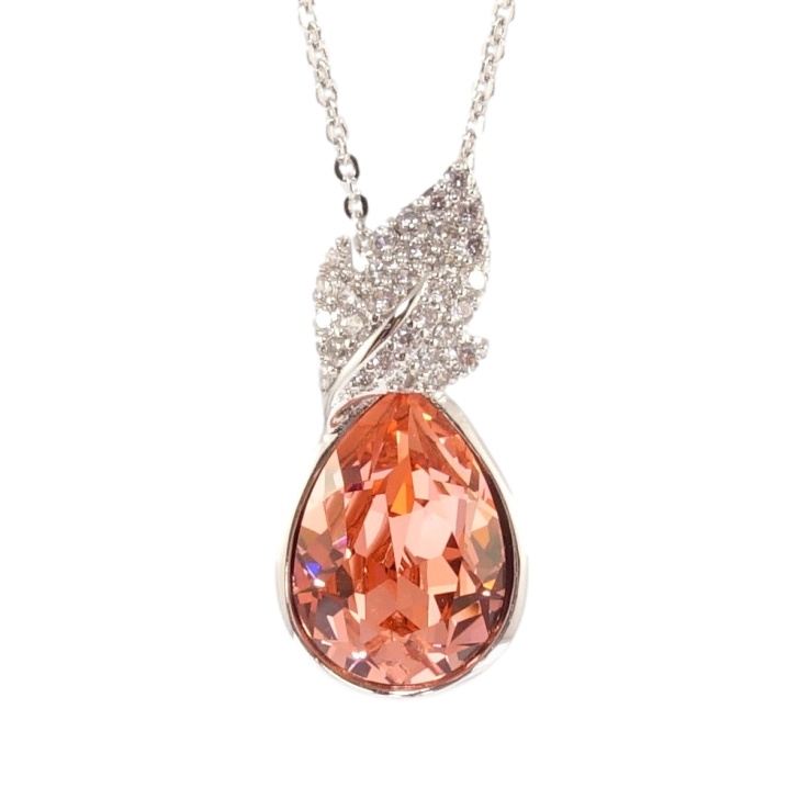 Кулон Xuping колір Родій з кр-ми Swarovski на ланцюжку Кристальна крапелька Padparadscha з листочком дл. 40-45см х фото №5