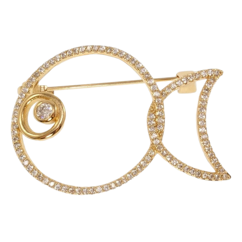 Брошка Xuping Позолота 18K Рибка інкрустація цирконієм фото №1 Брошка Xuping Позолота 18K Рибка інкрустація цирконієм фото №1