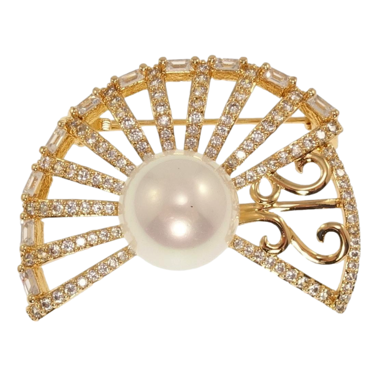 Брошка Xuping Позолота 18K Віяло інкрустація цирконієм з перлиною фото №11 Брошка Xuping Позолота 18K Віяло інкрустація цирконієм з перлиною фото №11