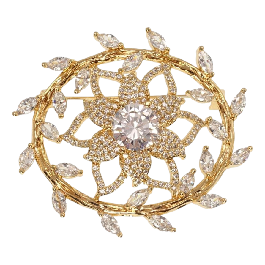 Брошка Xuping Позолота 18K Витончена квітка з інкрустацією цирконієм фото №1