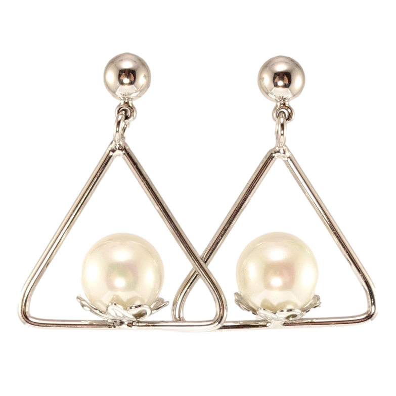 Серьги Xuping Родий пусеты Треугольники с жемчужинами фото №6