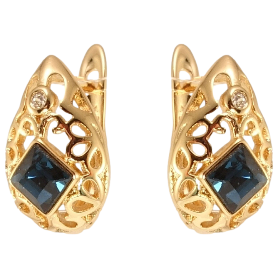 Сережки Xuping колір 18K з кристалами Swarovski англійський замок Ажурні крапельки з кристалом Montana фото №1